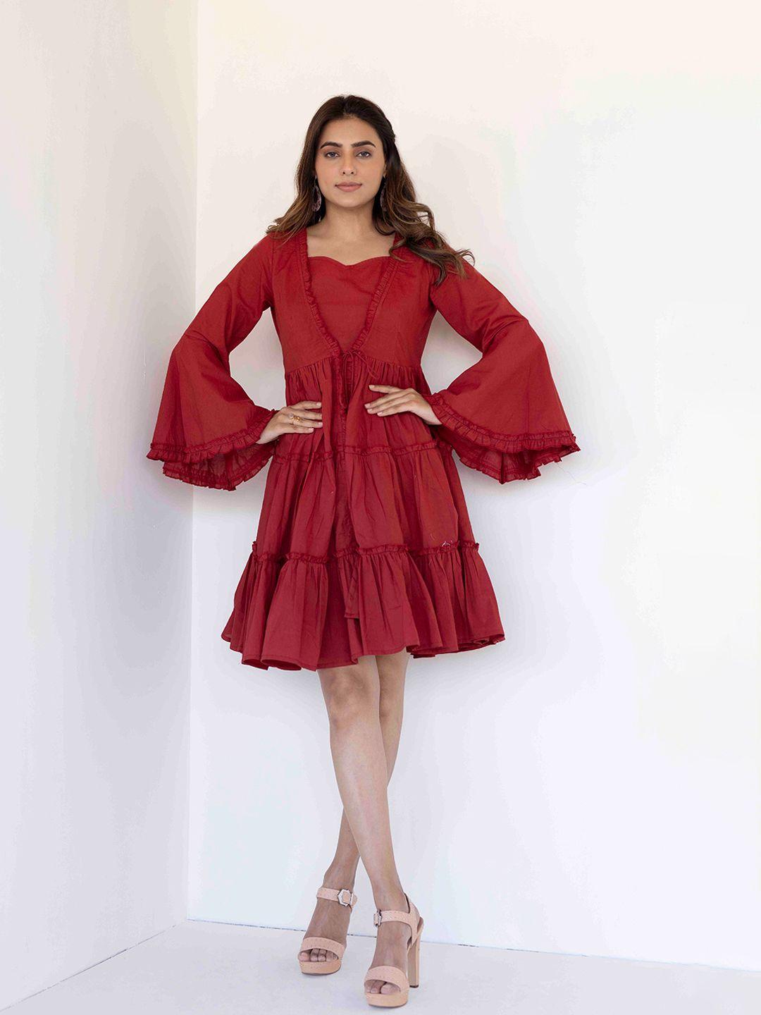 ragavi flared sleeve tiered fit & flare cotton dress