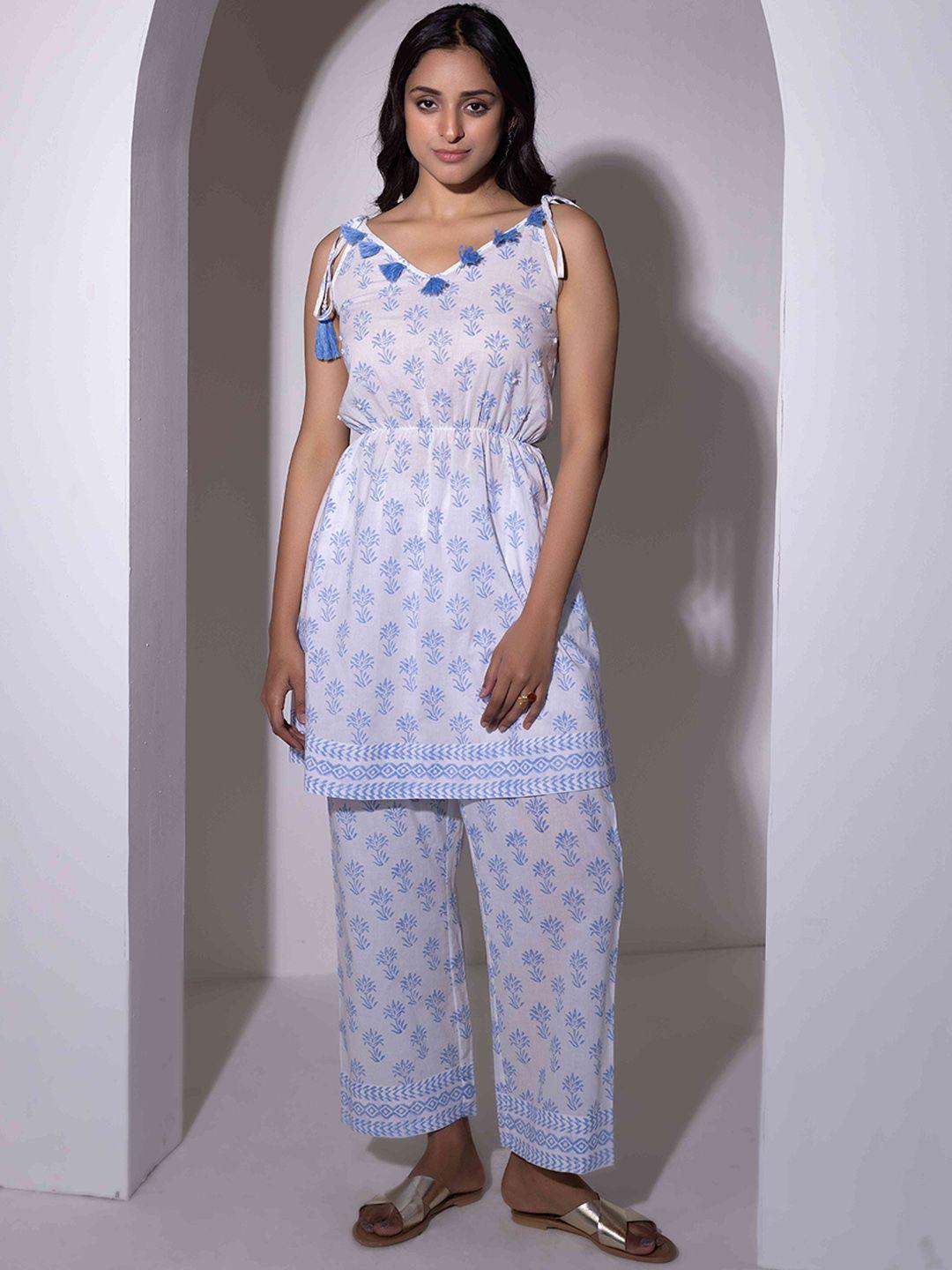 ragavi floral printed pure cotton shoulder straps a-line kurta with palazzos