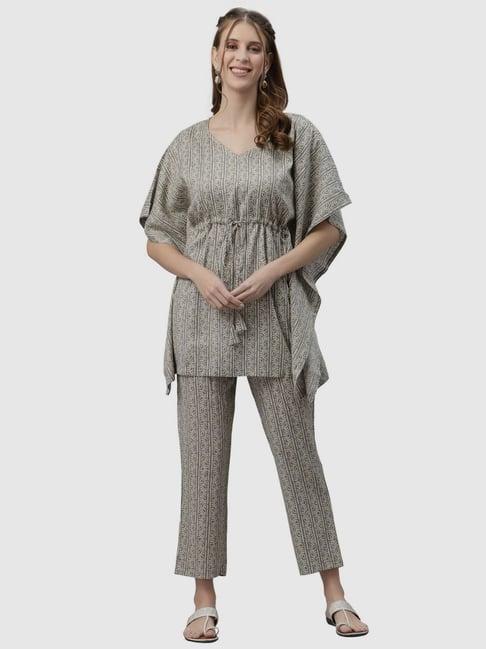 ragavi grey cotton printed kaftan pant set