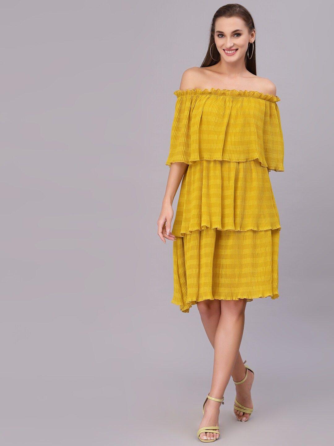 ragavi off-shoulder chiffon a-line dress