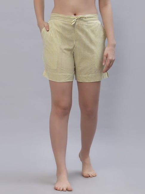 ragavi olive green cotton striped shorts