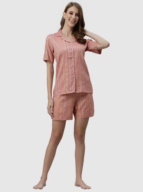 ragavi pink cotton printed shirt short set