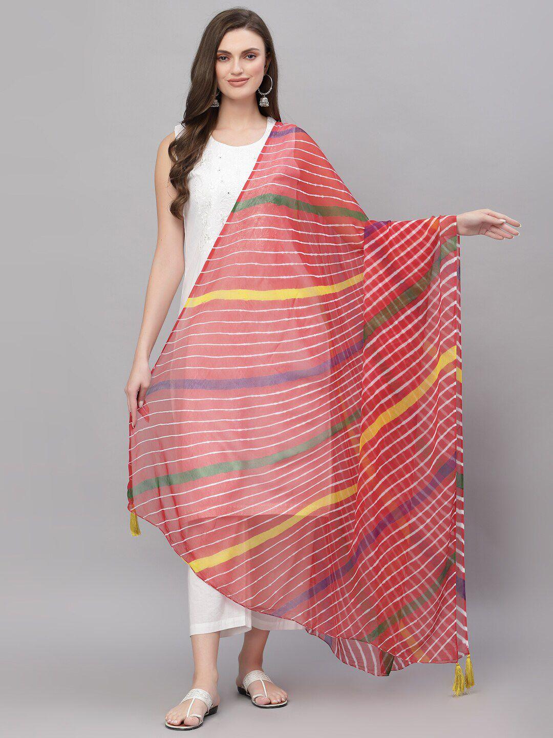 ragavi red & yellow printed bandhani dupatta