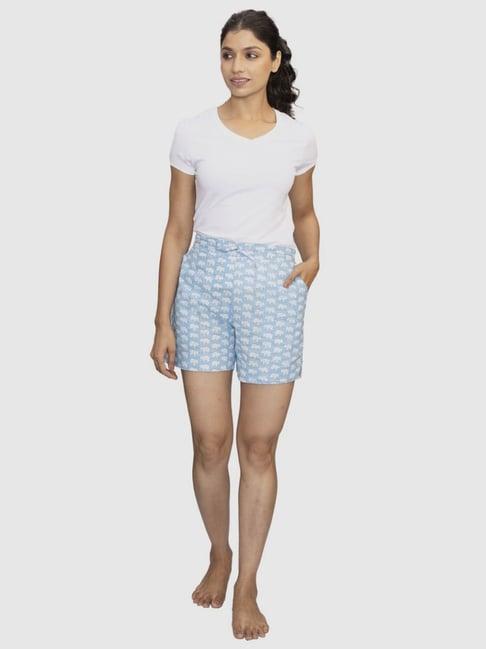 ragavi sky blue cotton printed shorts