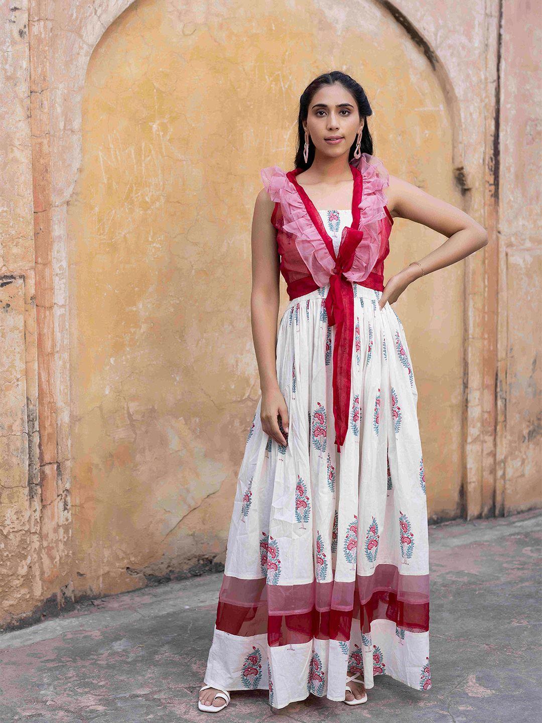 ragavi white floral print maxi dress