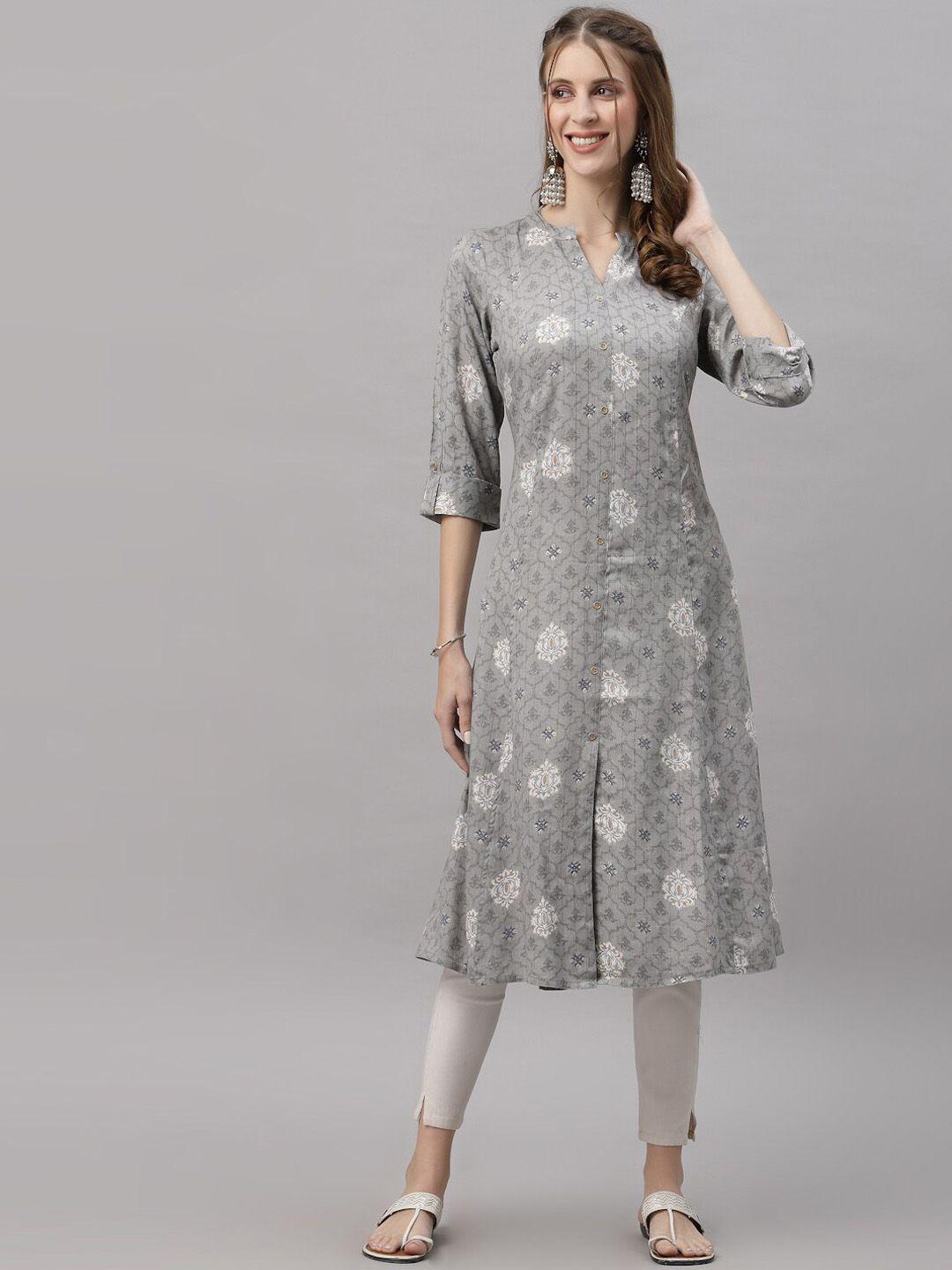 ragavi women grey ethnic motifs printed a-line kurta