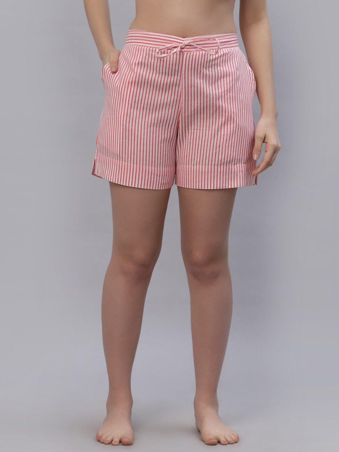 ragavi women pink & white striped lounge shorts