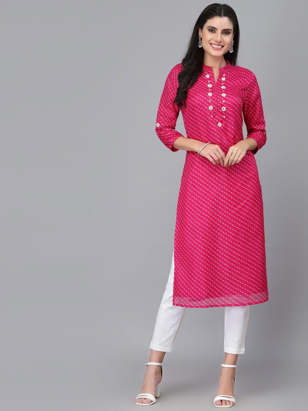 ragavi women pink striped thread work kurta