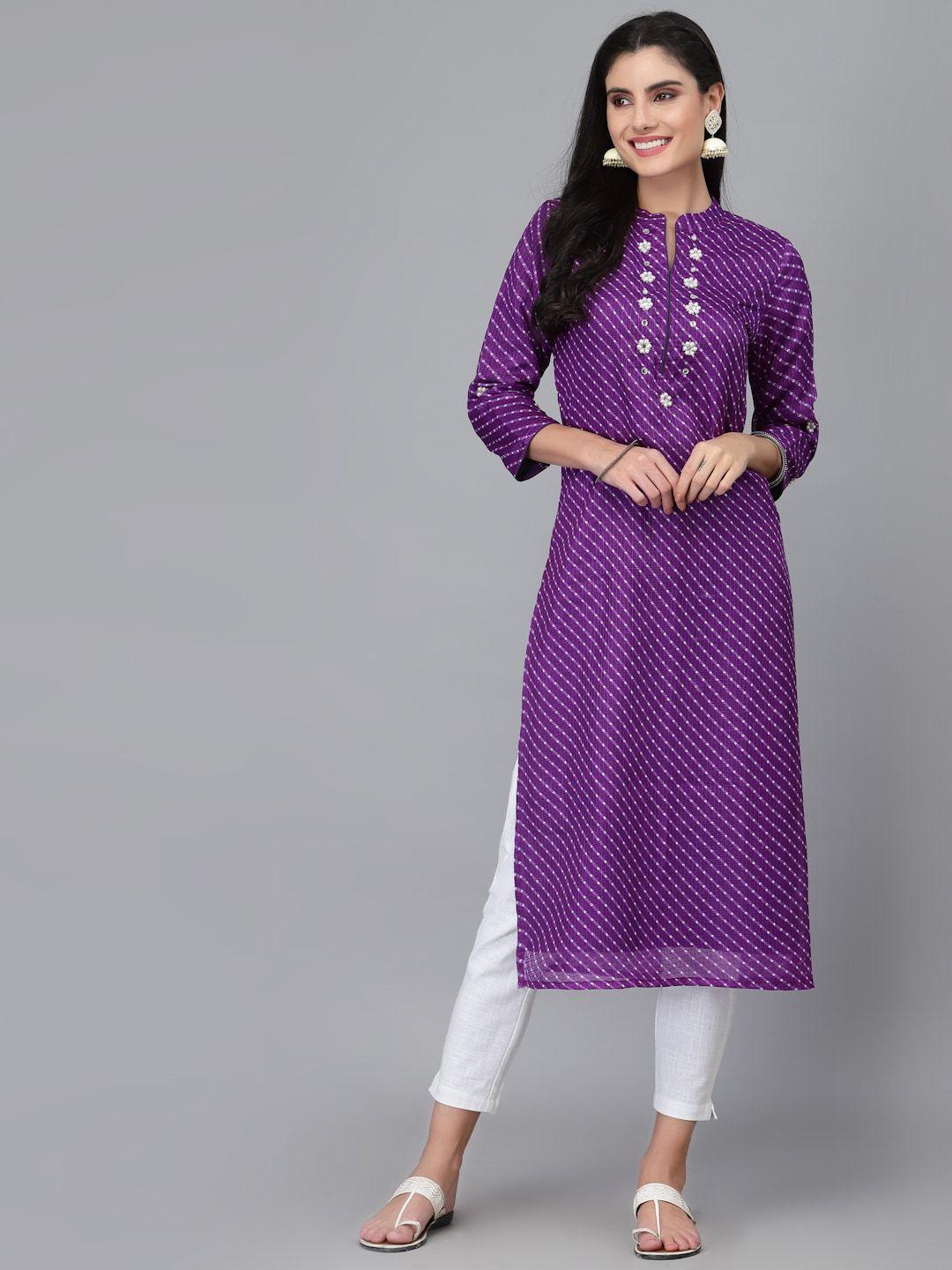 ragavi women purple striped thread work kurta