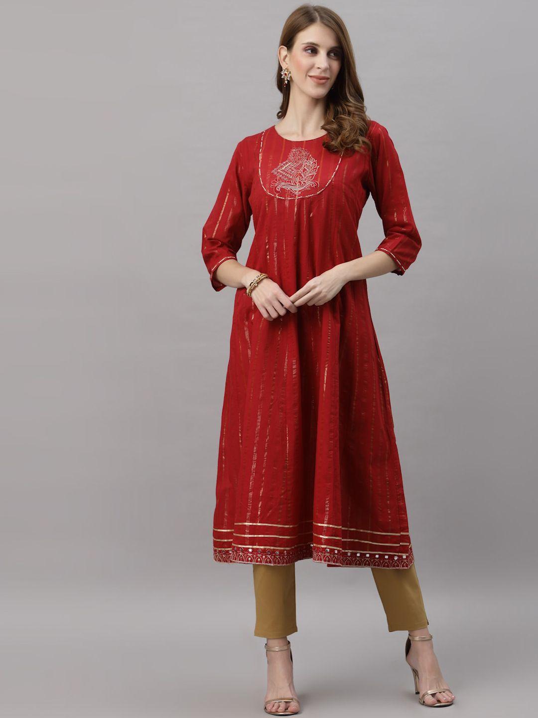 ragavi women red ethnic motifs printed gotta patti kurta