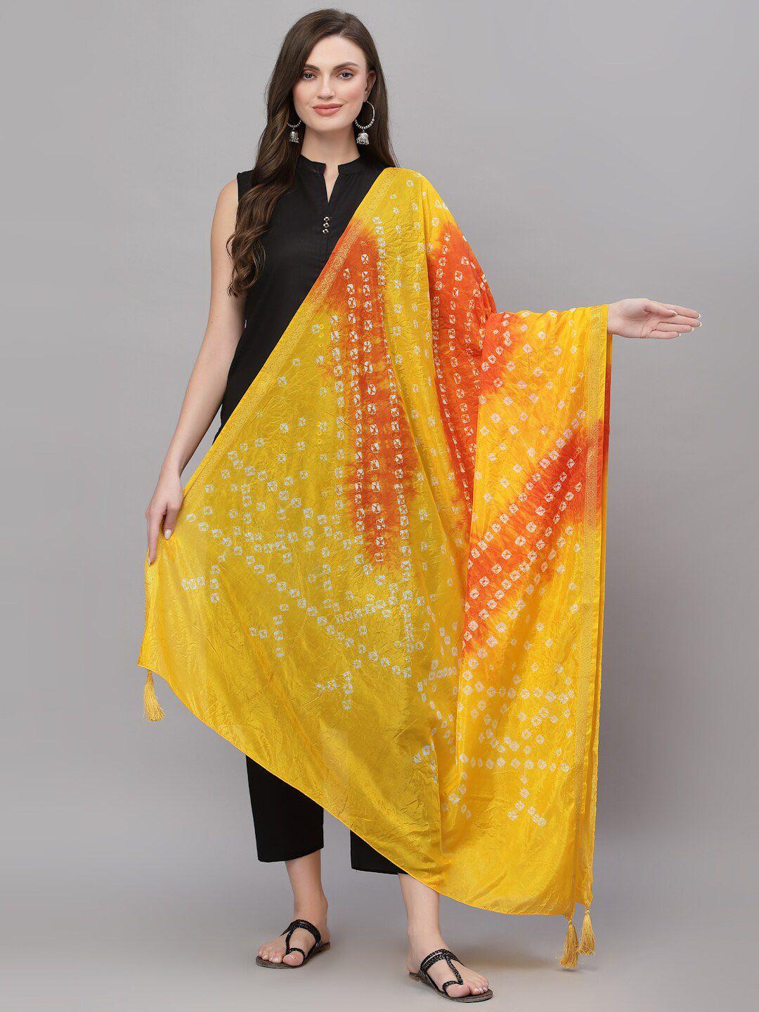 ragavi yellow & white printed art silk bandhani dupatta