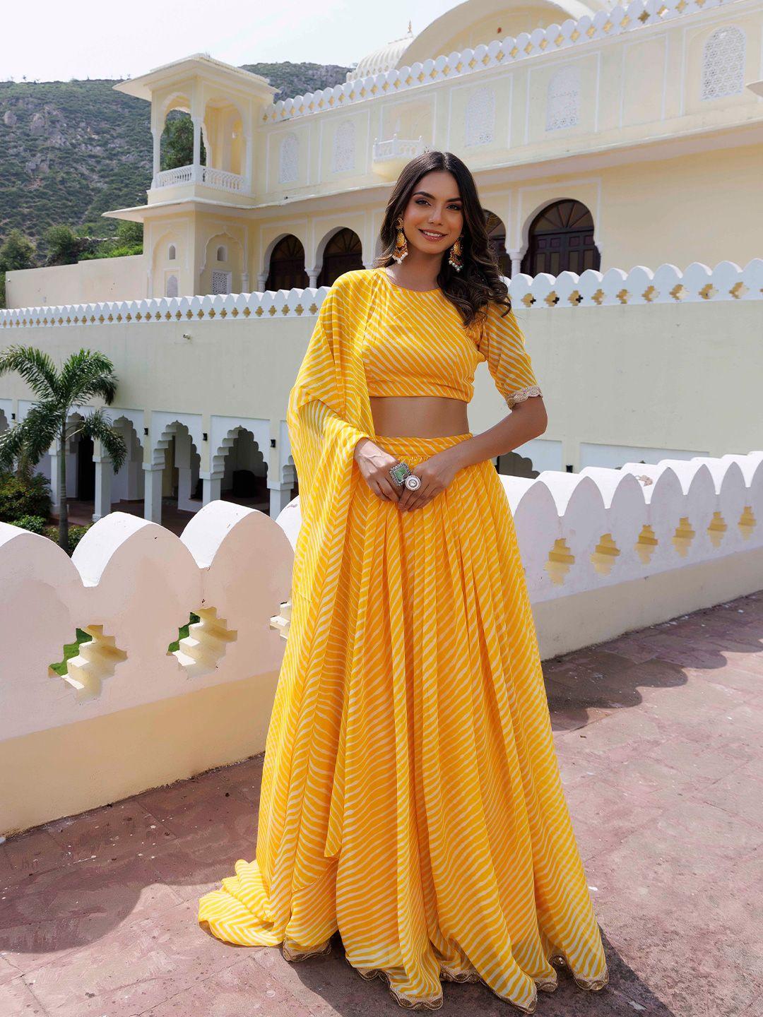 ragavi yellow & white printed ready to wear lehenga & blouse with dupatta