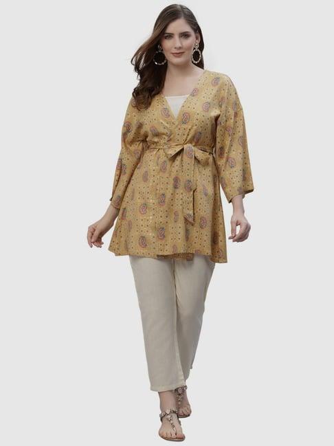 ragavi yellow cotton printed kurti pant set with inner