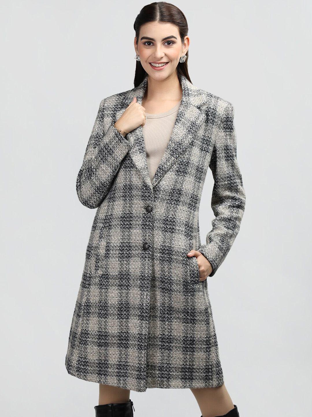 rage single-breasted checked notched lapel collar overcoat