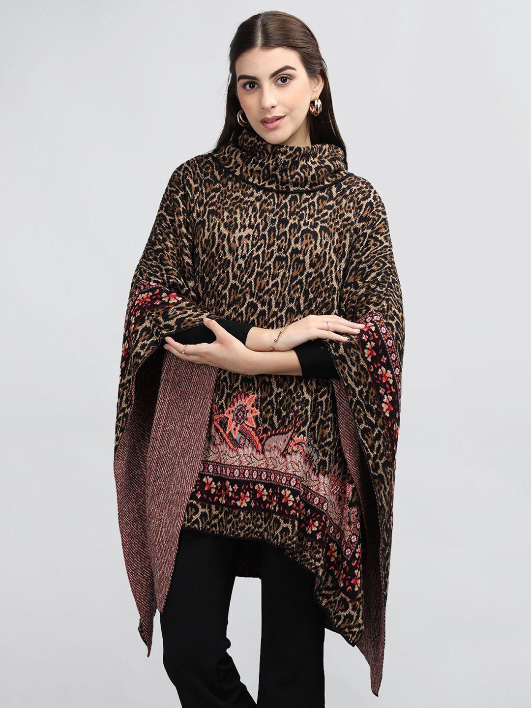 rage animal skin printed turtle neck longline poncho