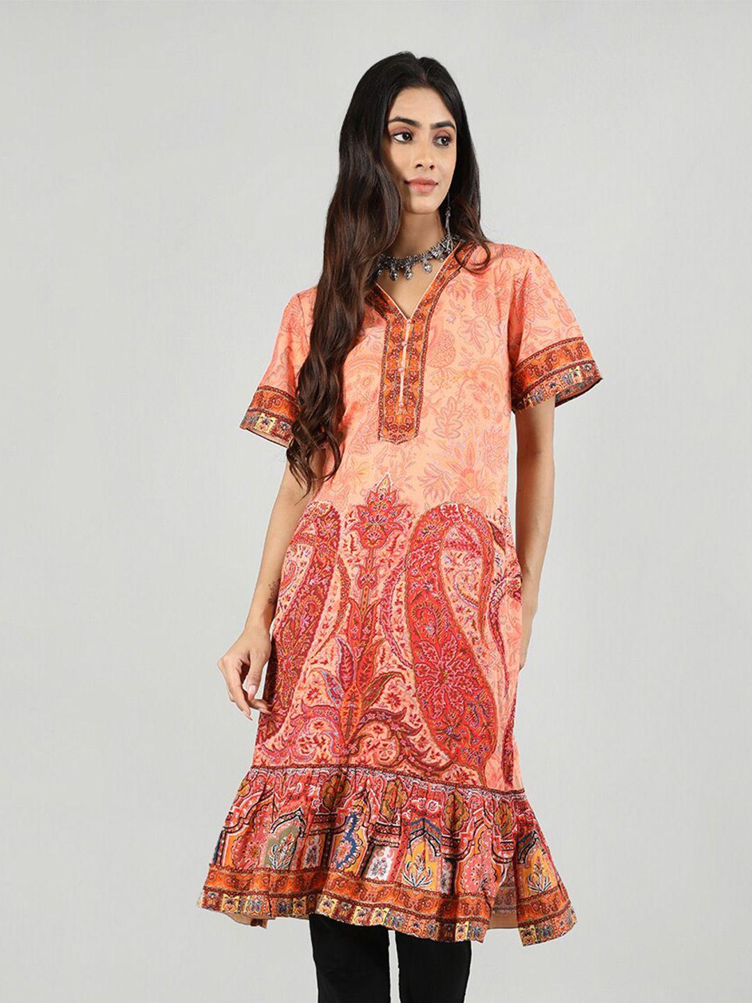 rage ethnic motifs printed v-neck kurta