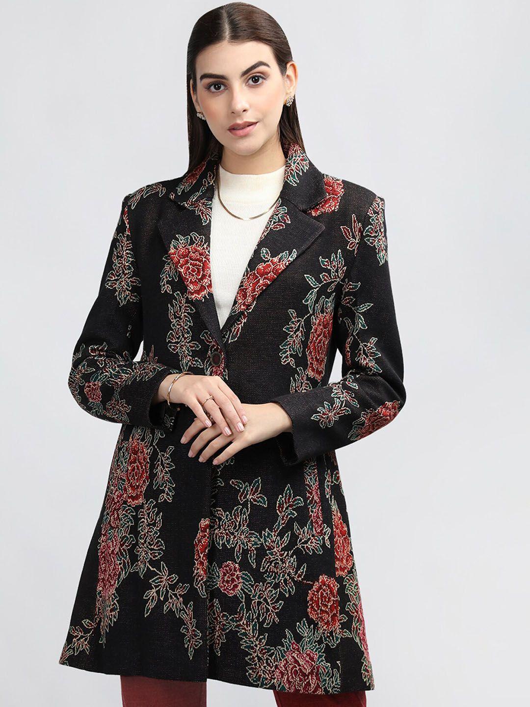 rage floral printed notched lapel wool winter longline overcoat