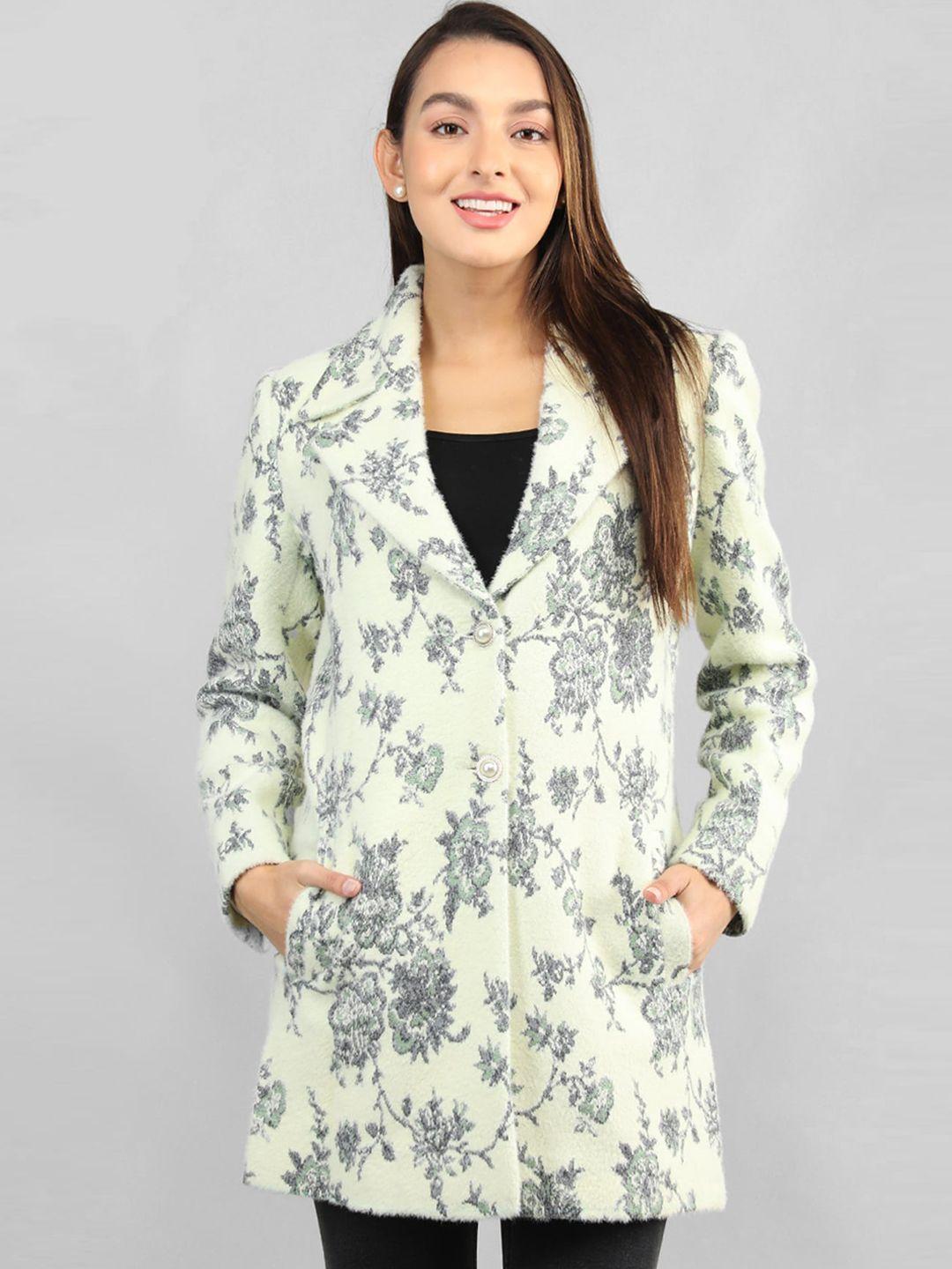 rage printed notched lapel long sleeves single-breasted longline overcoat