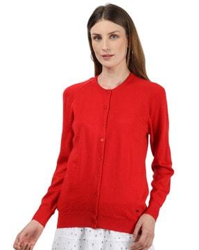 raglan-sleeve cardigan with ribbed hem