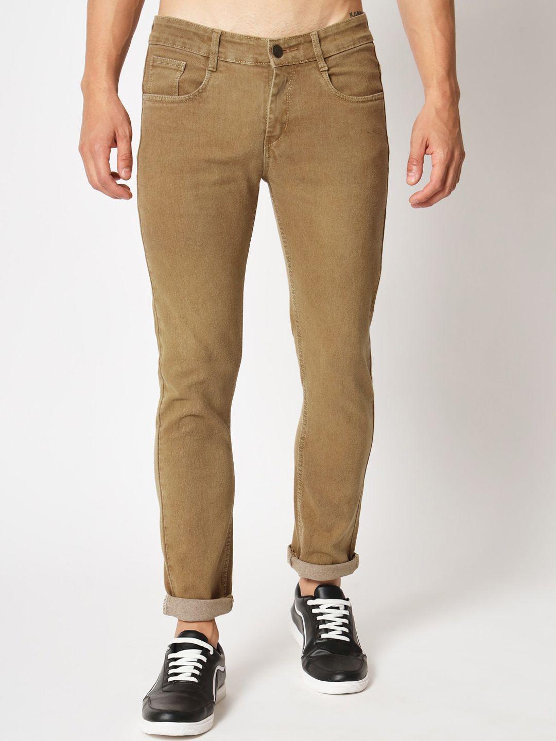 ragzo men khaki slim fit low-rise stretchable jeans