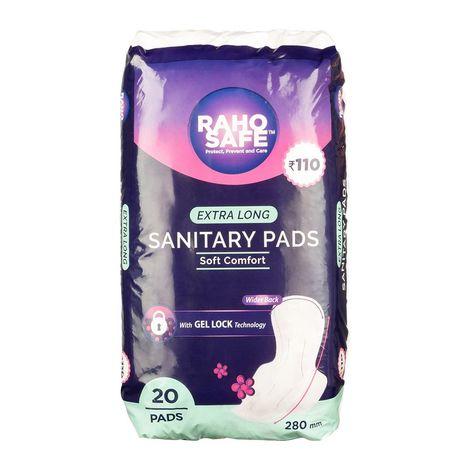 raho safe extra long sanitary pads | soft comfort | with gel lock technology | pack of 20, each with biodegradable disposable bags