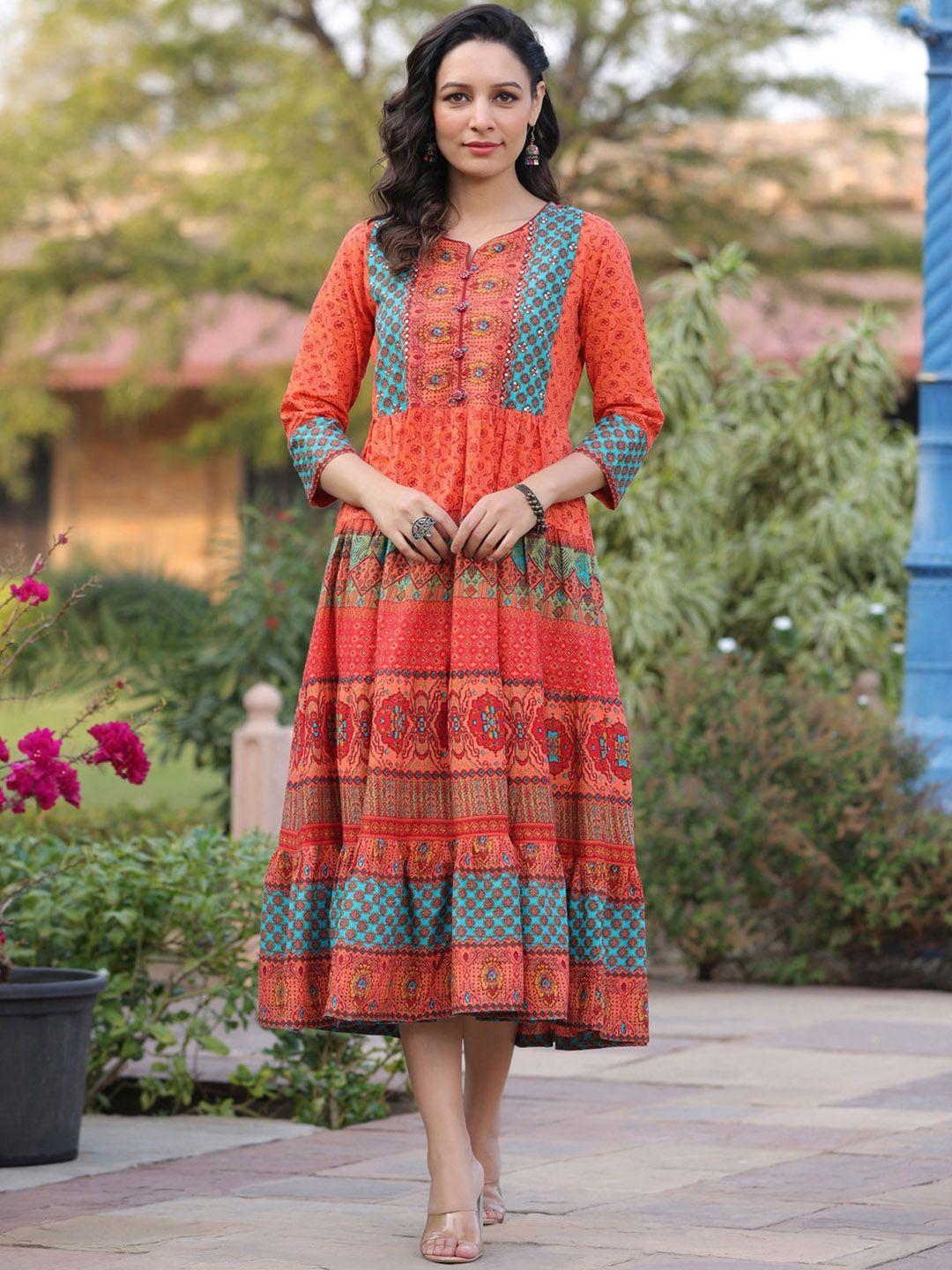 rain & rainbow abstract printed round neck sequins anarkali kurta