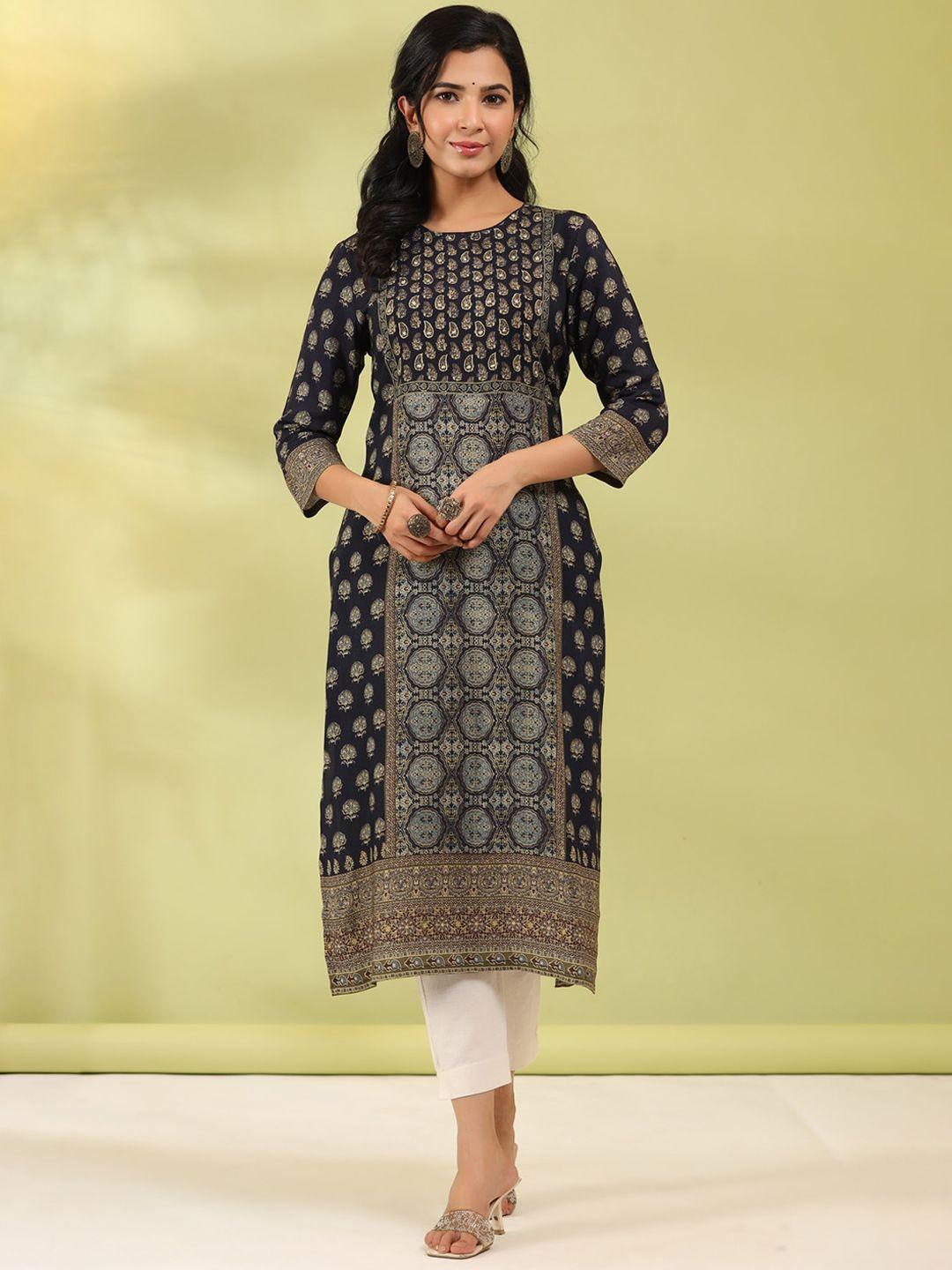 rain & rainbow ethnic motifs printed a-line kurta