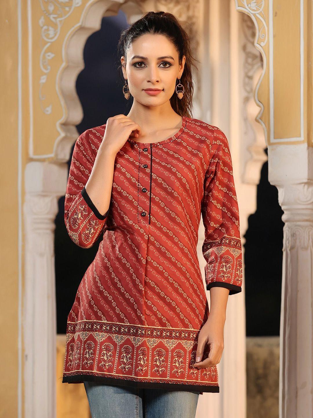 rain & rainbow ethnic motifs printed pure cotton kurti