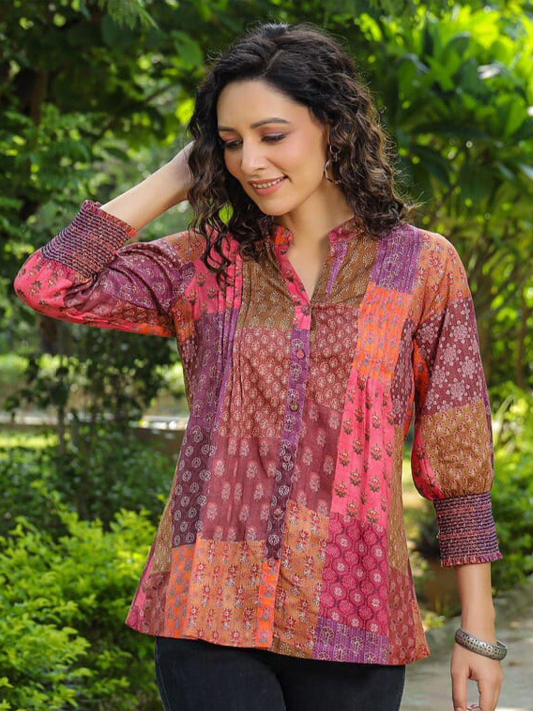 rain & rainbow ethnic motifs printed pure cotton kurti