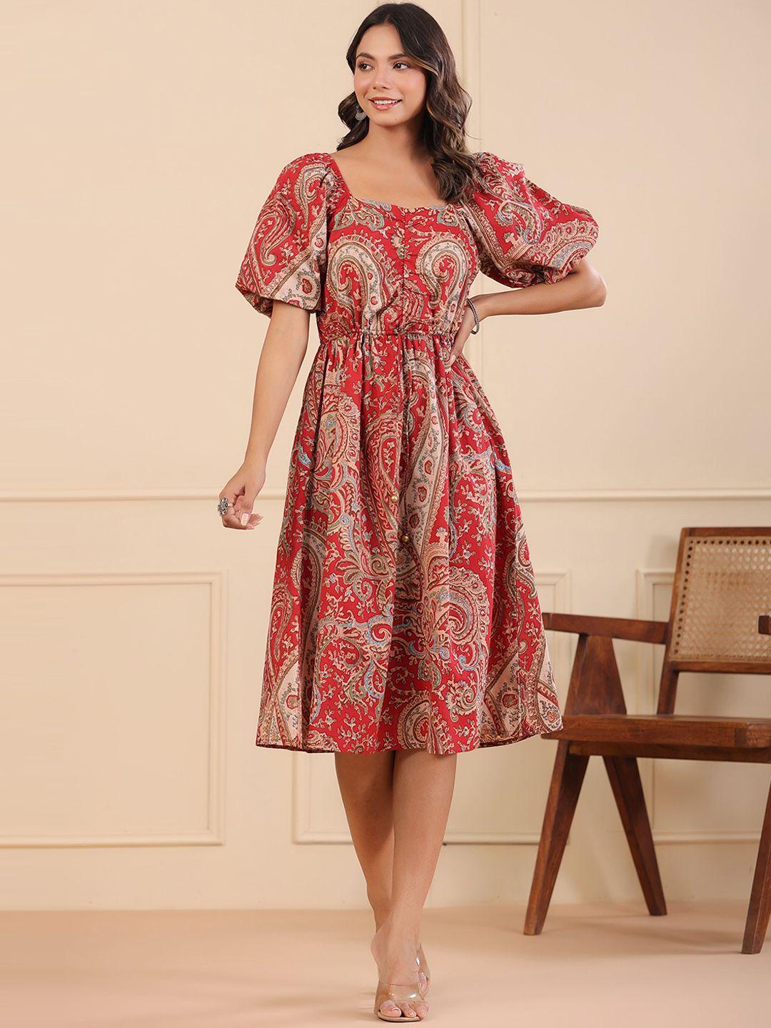 rain & rainbow ethnic printed puff sleeves pure cotton dress