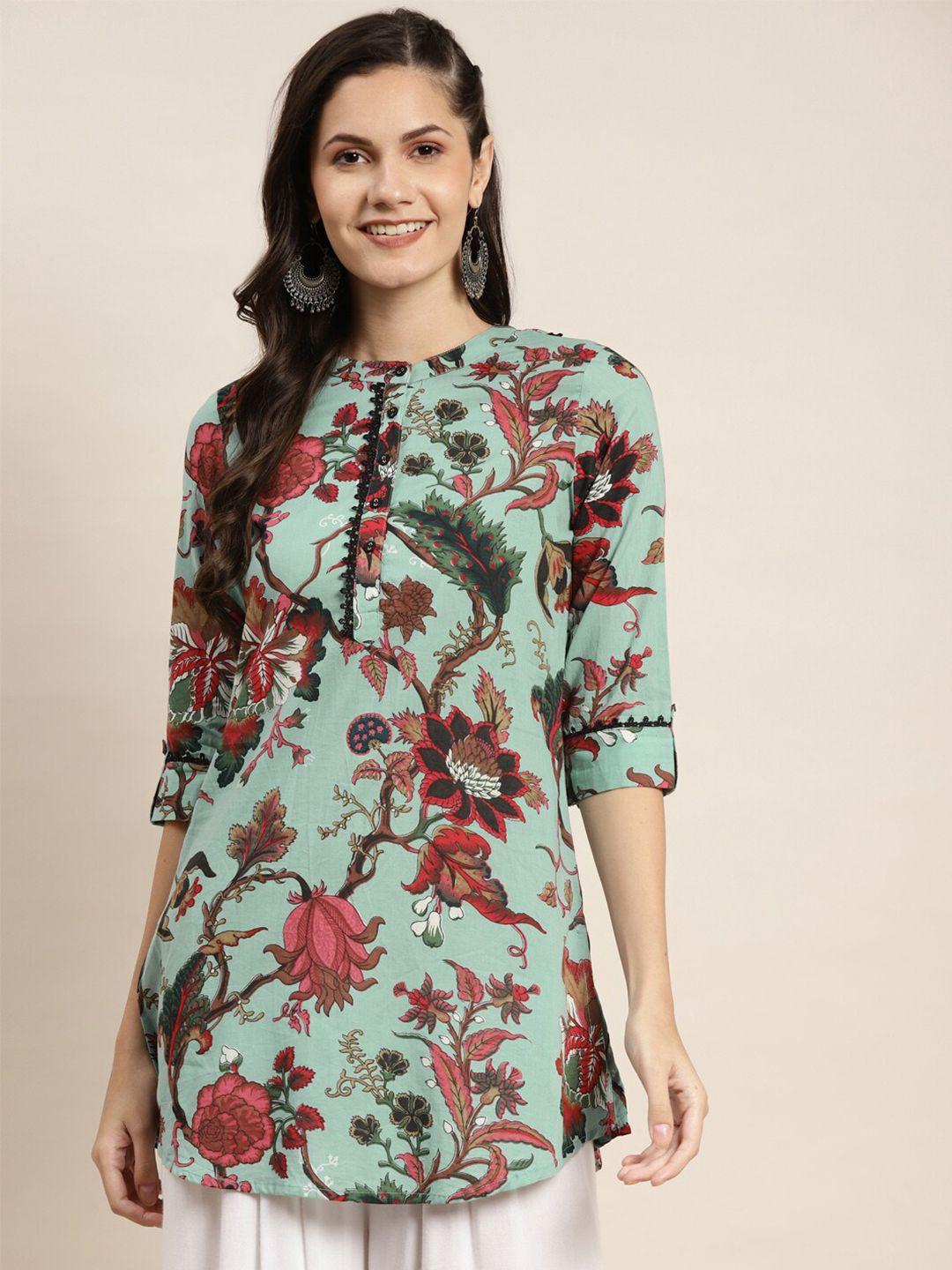 rain & rainbow floral printed pure cotton a-line kurti