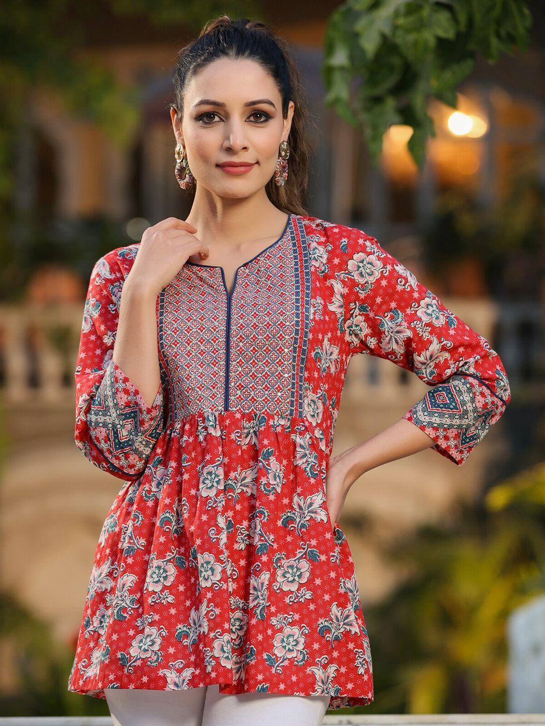 rain & rainbow floral printed pure cotton kurti