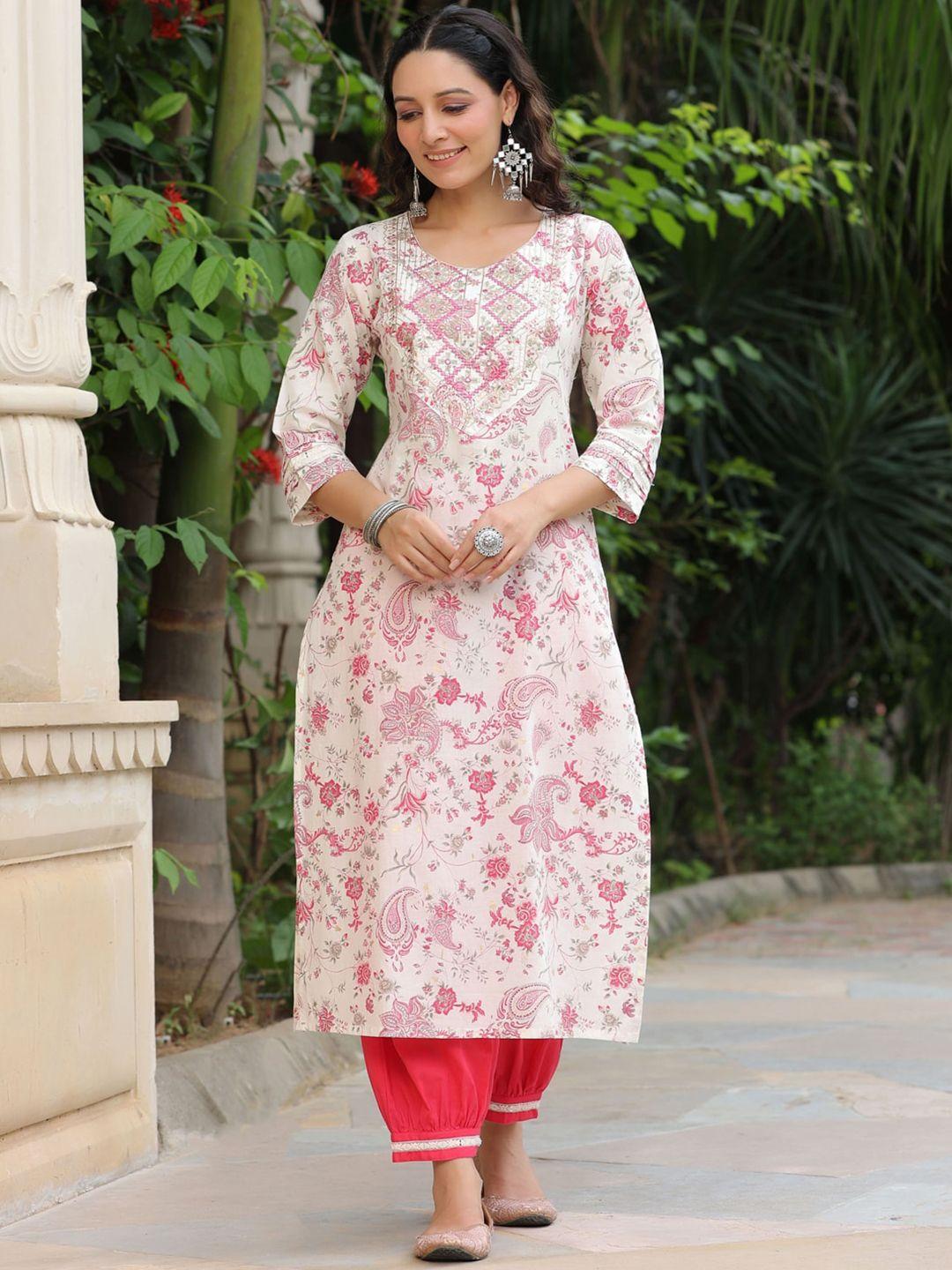 rain & rainbow floral printed pure cotton straight kurta with salwar