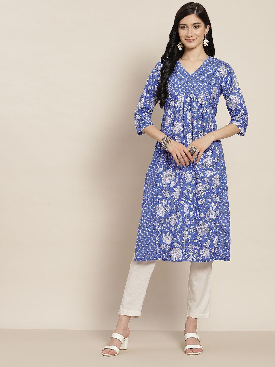 rain & rainbow women blue & blue ethnic motifs printed kurta