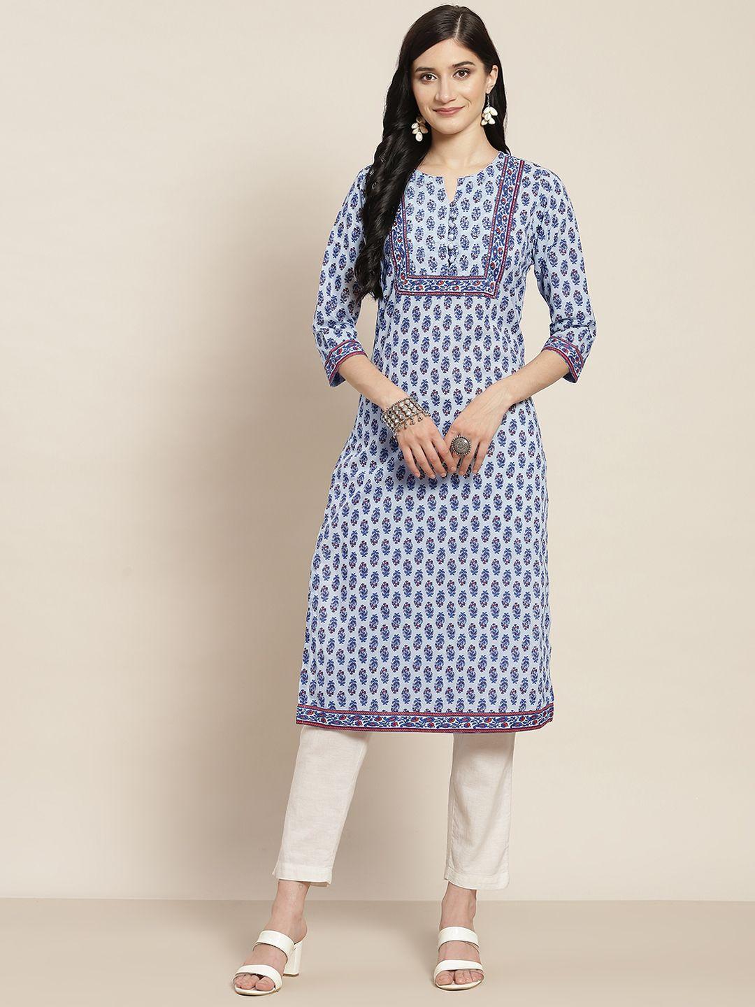 rain & rainbow women blue ethnic motifs printed kurta