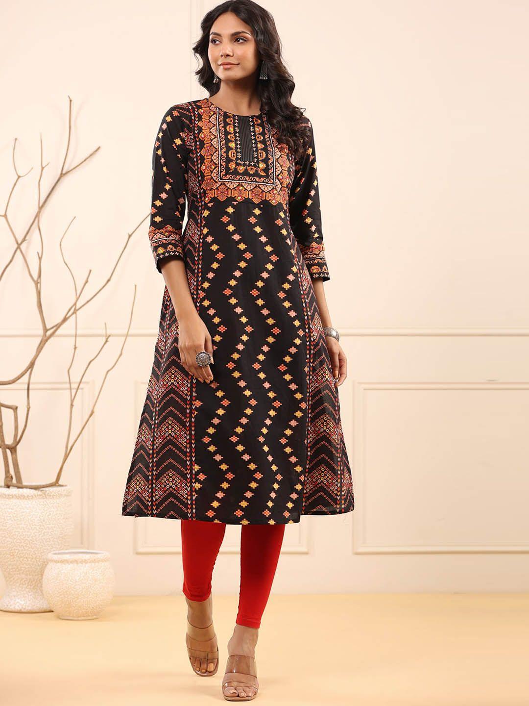 rain & rainbow women ethnic motifs printed cotton kurta