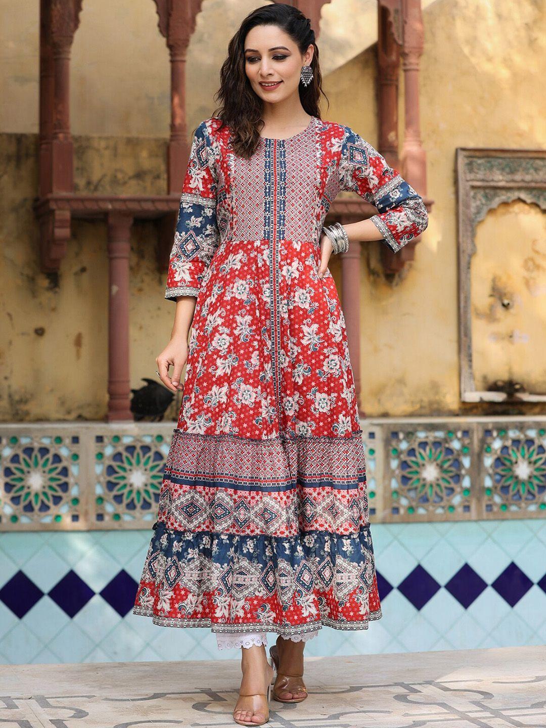 rain & rainbow women floral printed pure cotton anarkali kurta