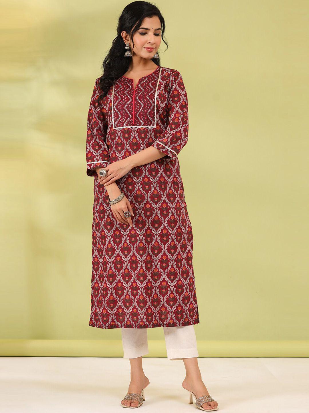 rain & rainbow women floral printed pure cotton gotta patti kurta