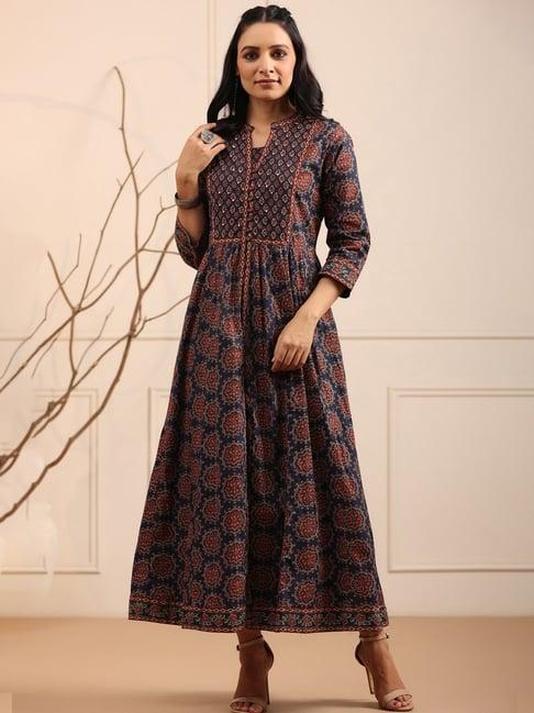 rain and rainbow blue cotton printed anarkali kurta