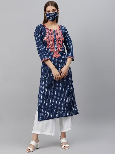 rain and rainbow blue embroidered kurta