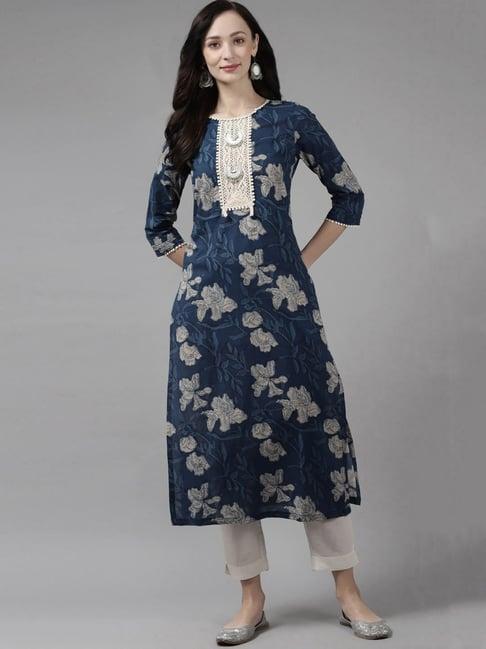 rain and rainbow blue printed straight kurta