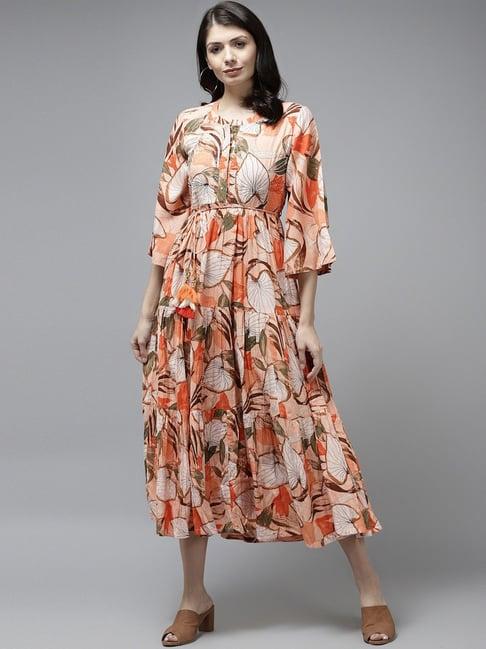 rain and rainbow coral floral print maxi dress