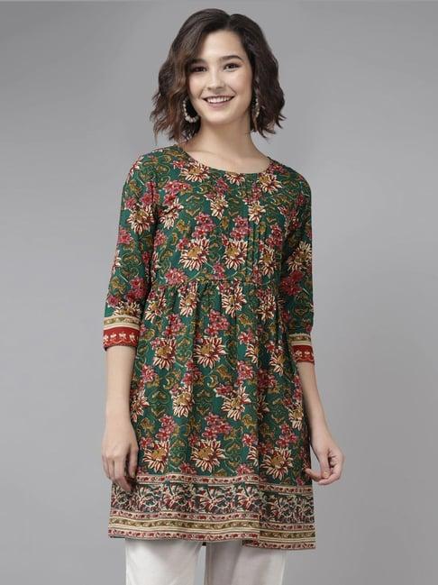 rain and rainbow green printed kurta