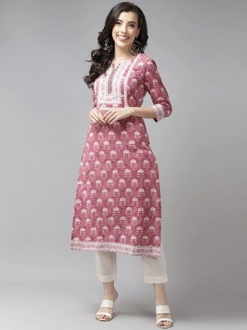 rain and rainbow mauve cotton printed straight kurta