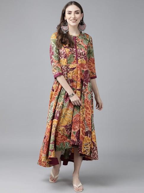 rain and rainbow multicolored cotton printed high-low dress