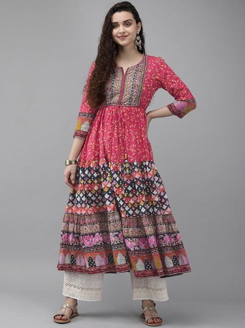 rain and rainbow pink printed anarkali kurta