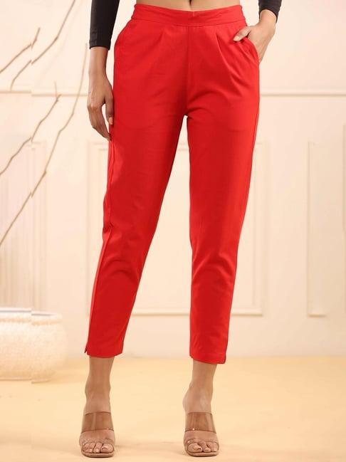 rain and rainbow red cotton mid rise trousers