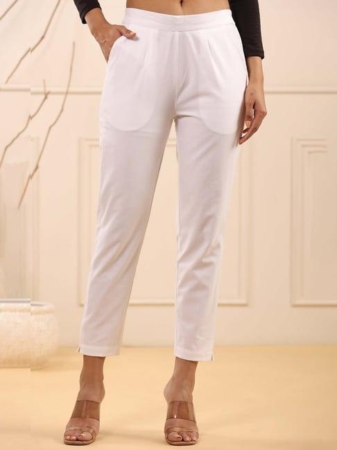 rain and rainbow white cotton mid rise trousers