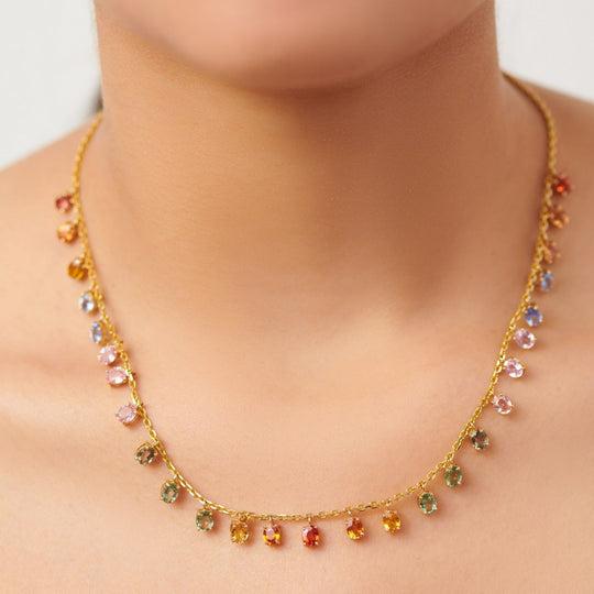 rainbow sapphire fringe necklace (oval)