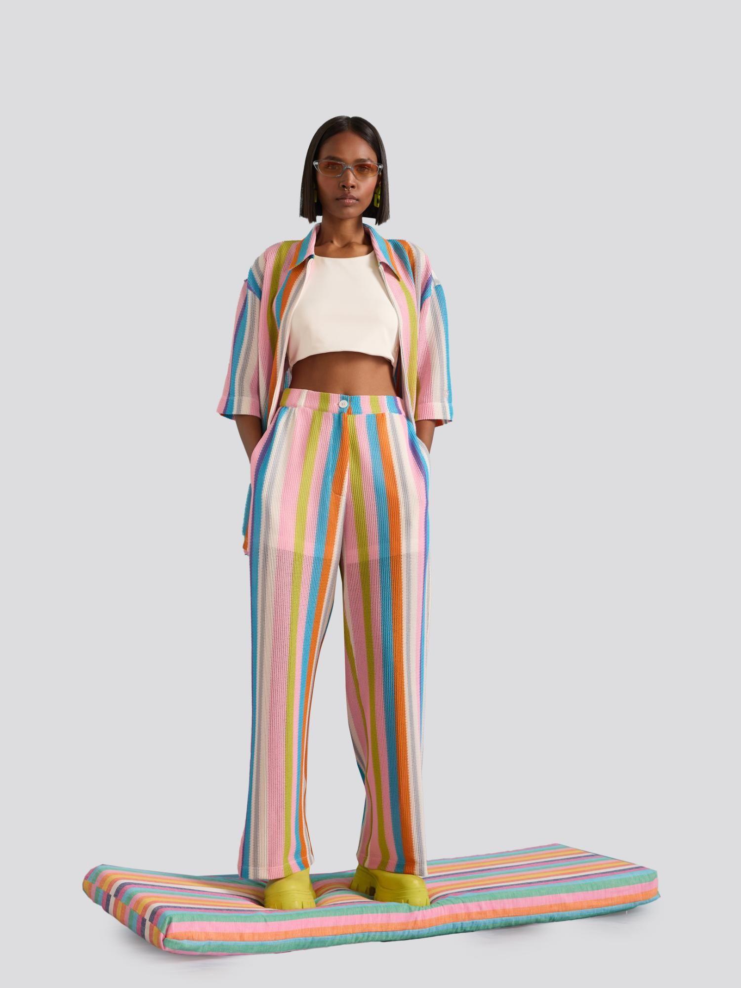 rainbow ripple crochet shirt co-ord (set of 3)